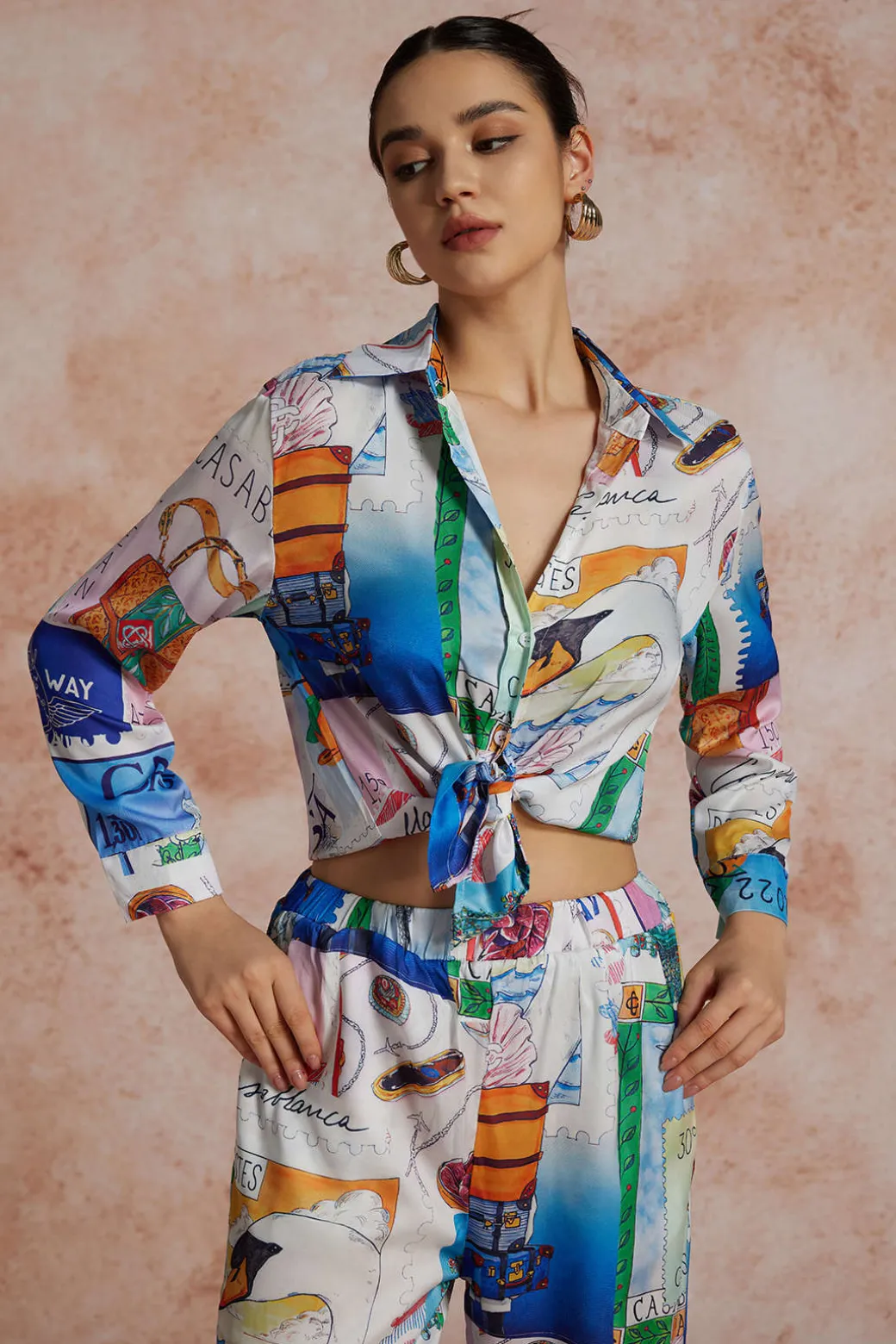 Artistic Print Collar Long-Sleeve Shirt