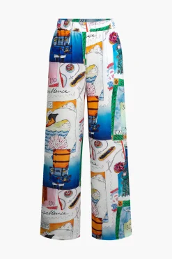 Artistic Print Wide Leg Trousers
