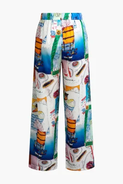 Artistic Print Wide Leg Trousers