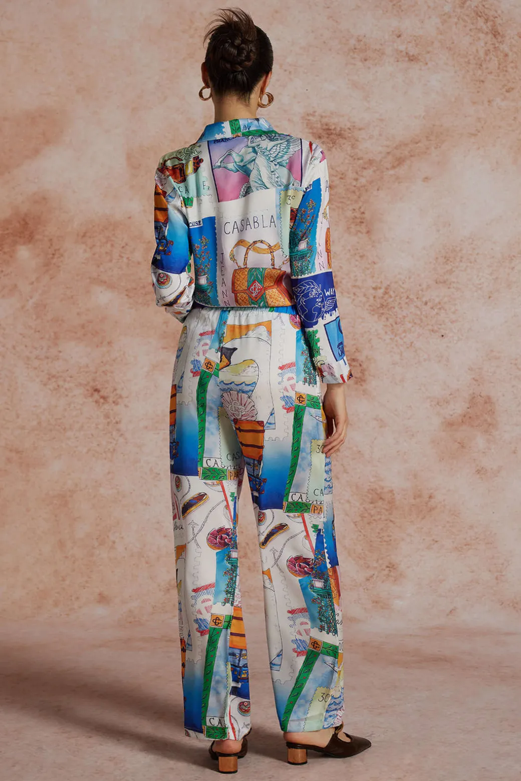 Artistic Print Wide Leg Trousers