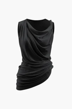 Asymmetric Cowl Neck Ruched Tank Top