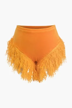 Asymmetric Crop Top And Fringe Shorts Set