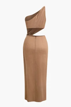 Asymmetric Cut Out Ruched Twist Slit Maxi Dress