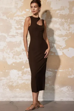 Asymmetric Cut Out Sleeveless Slit Midi Dress