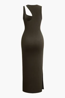 Asymmetric Cut Out Sleeveless Slit Midi Dress