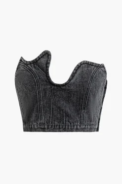 Asymmetric Denim Tube Top