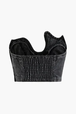 Asymmetric Denim Tube Top