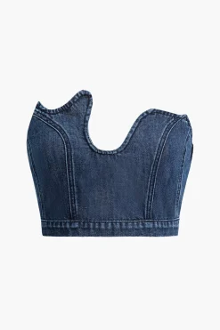 Asymmetric Denim Tube Top