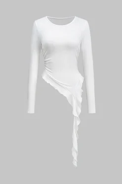 Asymmetric Faux Leather Long-Sleeve Top