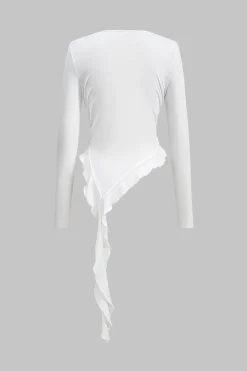 Asymmetric Faux Leather Long-Sleeve Top
