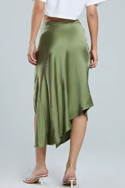 Asymmetric Hem Slit Button Deco Skirt