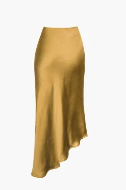 Asymmetric Hem Slit Button Deco Skirt
