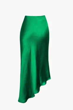 Asymmetric Hem Slit Button Deco Skirt