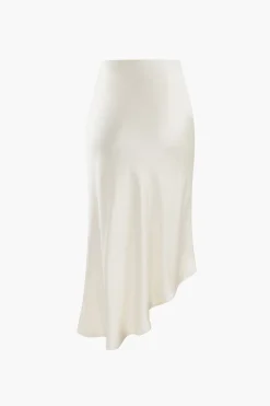 Asymmetric Hem Slit Button Deco Skirt