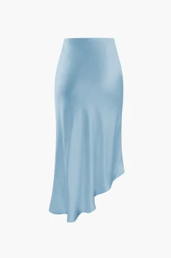 Asymmetric Hem Slit Button Deco Skirt