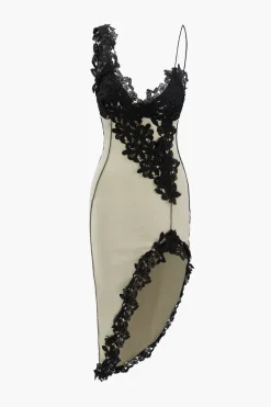 Asymmetric Lace Panel Midi Dress