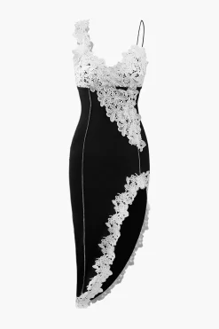 Asymmetric Lace Panel Midi Dress