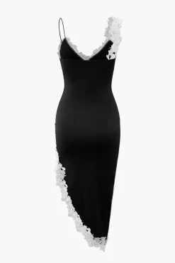 Asymmetric Lace Panel Midi Dress
