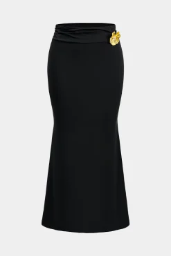Asymmetric Metal Floral Decor Top And Skirt Set