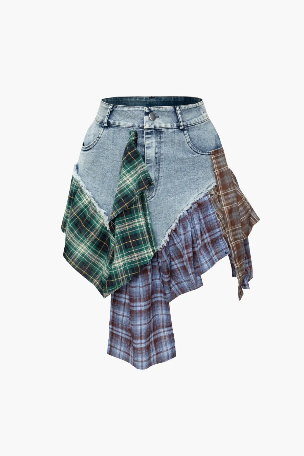 Asymmetric Patchwork Denim Mini Skirt