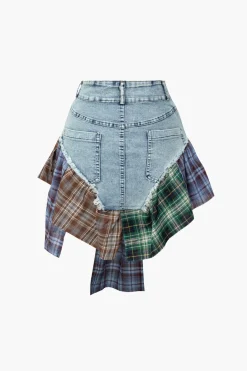 Asymmetric Patchwork Denim Mini Skirt