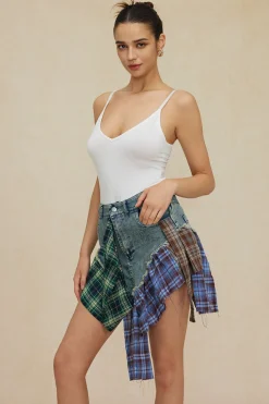 Asymmetric Patchwork Denim Mini Skirt