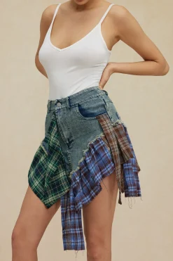 Asymmetric Patchwork Denim Mini Skirt