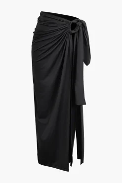 Asymmetric Ruched Cami Top And Tie Split Maxi Skirt Set