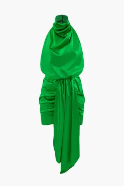 Asymmetric Satin Halter Mini Dress