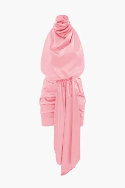 Asymmetric Satin Halter Mini Dress