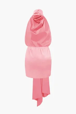 Asymmetric Satin Halter Mini Dress