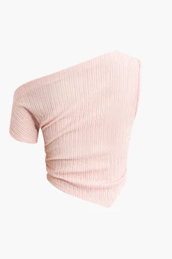 Asymmetric Texture Top and Ruched Skirt Set