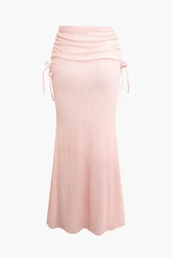 Asymmetric Texture Top and Ruched Skirt Set