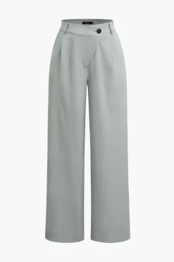 Asymmetric Waist Ruched Straight Leg Pants