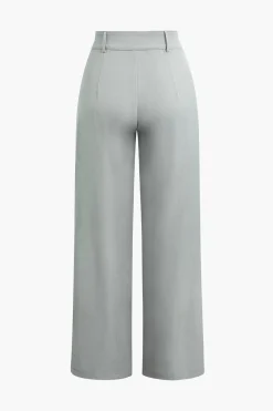 Asymmetric Waist Ruched Straight Leg Pants