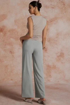 Asymmetric Waist Ruched Straight Leg Pants