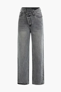 Asymmetric Waist Straight Leg Jeans