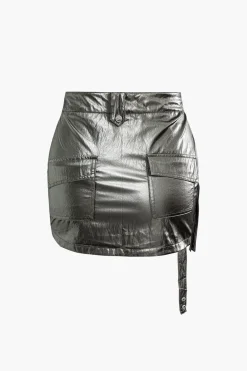 Asymmetric Zipper Multi Pocket Cargo Skirt