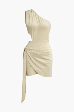 Asymmetrical Cut Out Ruched Tie Mini Dress
