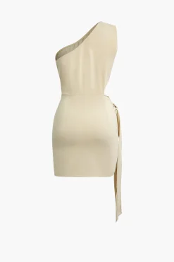 Asymmetrical Cut Out Ruched Tie Mini Dress