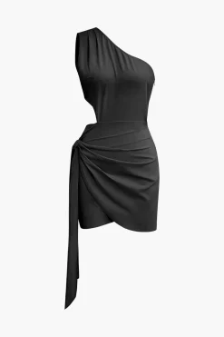 Asymmetrical Cut Out Ruched Tie Mini Dress