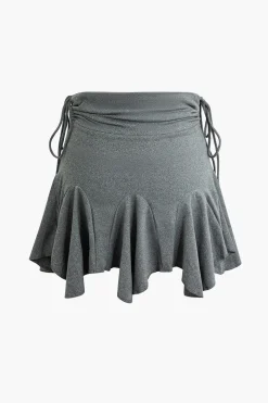 Asymmetrical Drawstring Ruched Mini Skirt