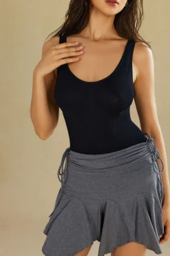 Asymmetrical Drawstring Ruched Mini Skirt