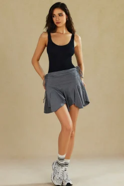 Asymmetrical Drawstring Ruched Mini Skirt