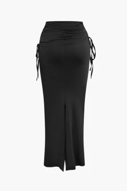 Asymmetrical Drawstring Short Sleeve Crop Top And Maxi Skirt Set