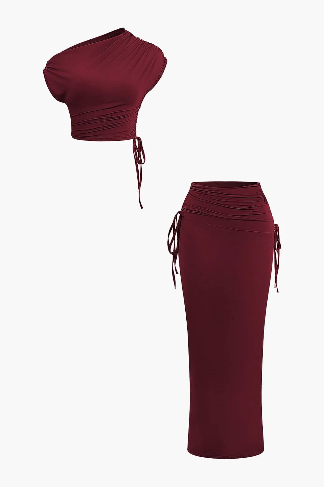 Asymmetrical Drawstring Short Sleeve Crop Top And Maxi Skirt Set