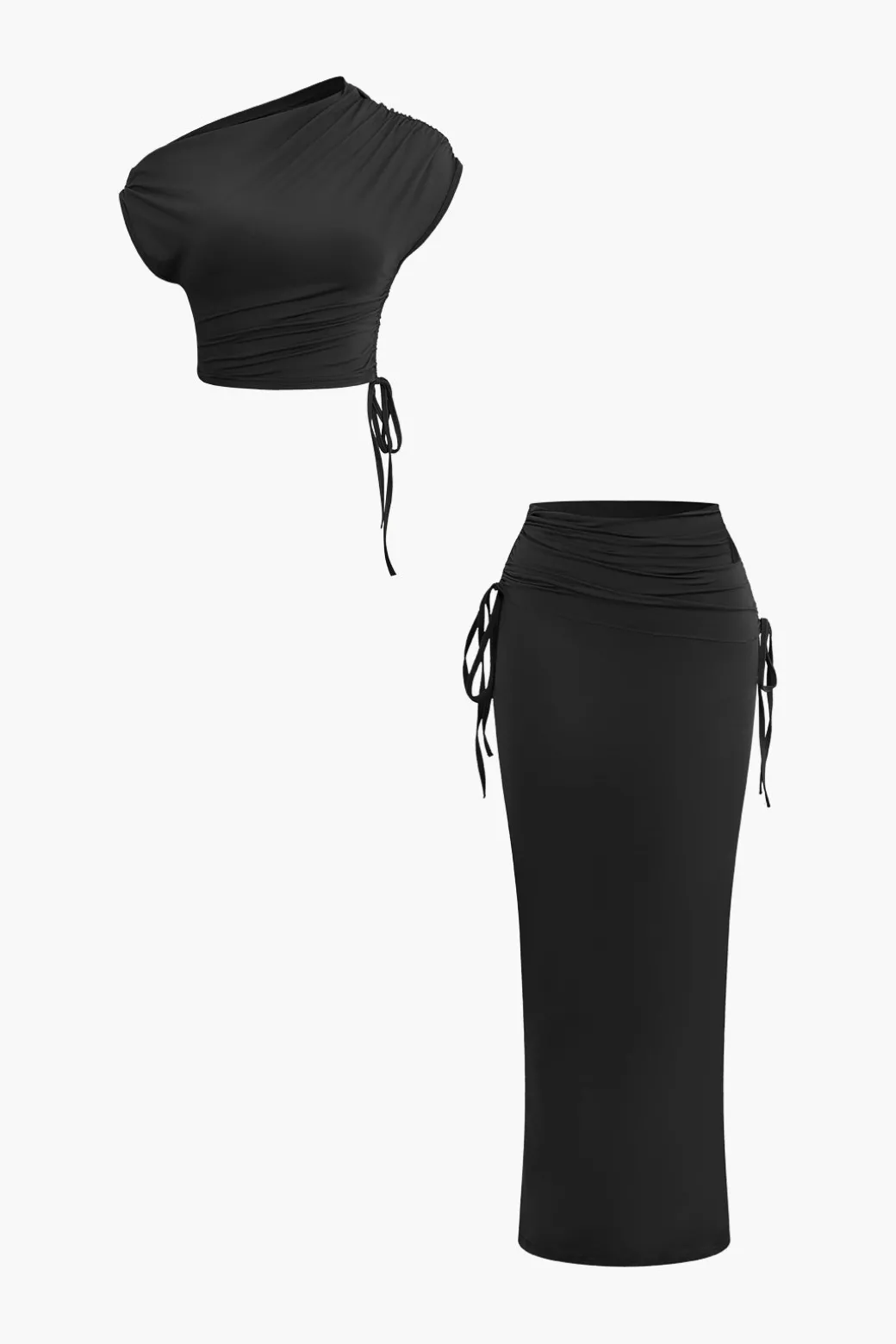 Asymmetrical Drawstring Short Sleeve Crop Top And Maxi Skirt Set