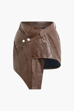Asymmetrical Faux Leather Mini Skirt