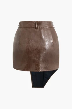 Asymmetrical Faux Leather Mini Skirt