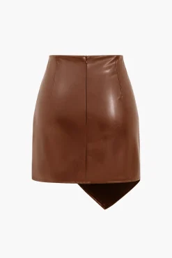 Asymmetrical Faux Leather Ruched Skirt